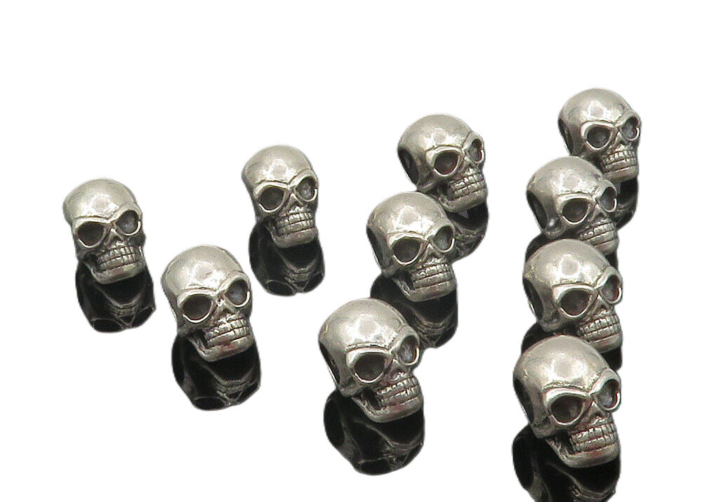 925 Sterling Silver  Vintage Lot Of 10 Shiny Skull Head Slide Pendants  PT9514