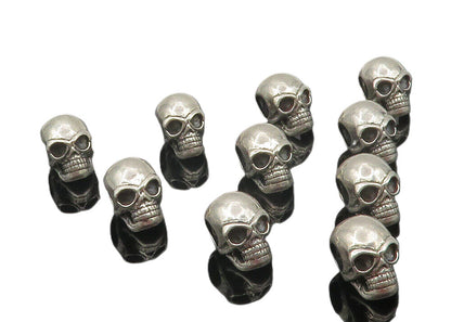 925 Sterling Silver  Vintage Lot Of 10 Shiny Skull Head Slide Pendants  PT9514