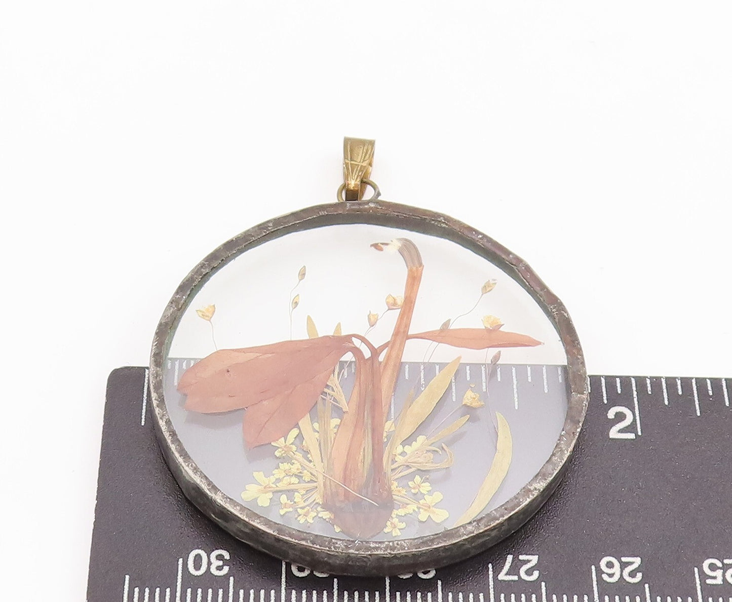 925 Sterling Silver Vintage Pendant Designer Dried Pressed Flowers  PT23335