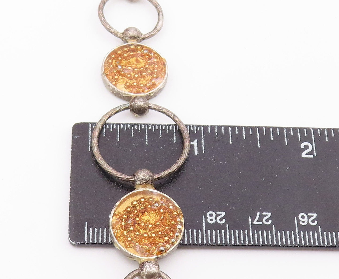 925 Sterling Silver  Vintage Beaded Detail Circle Link Chain Bracelet  BT6248