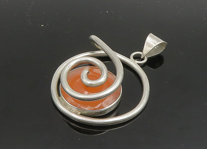 925 Sterling Silver  Vintage Cabochon Carnelian Shiny Spiral Pendant  PT15828