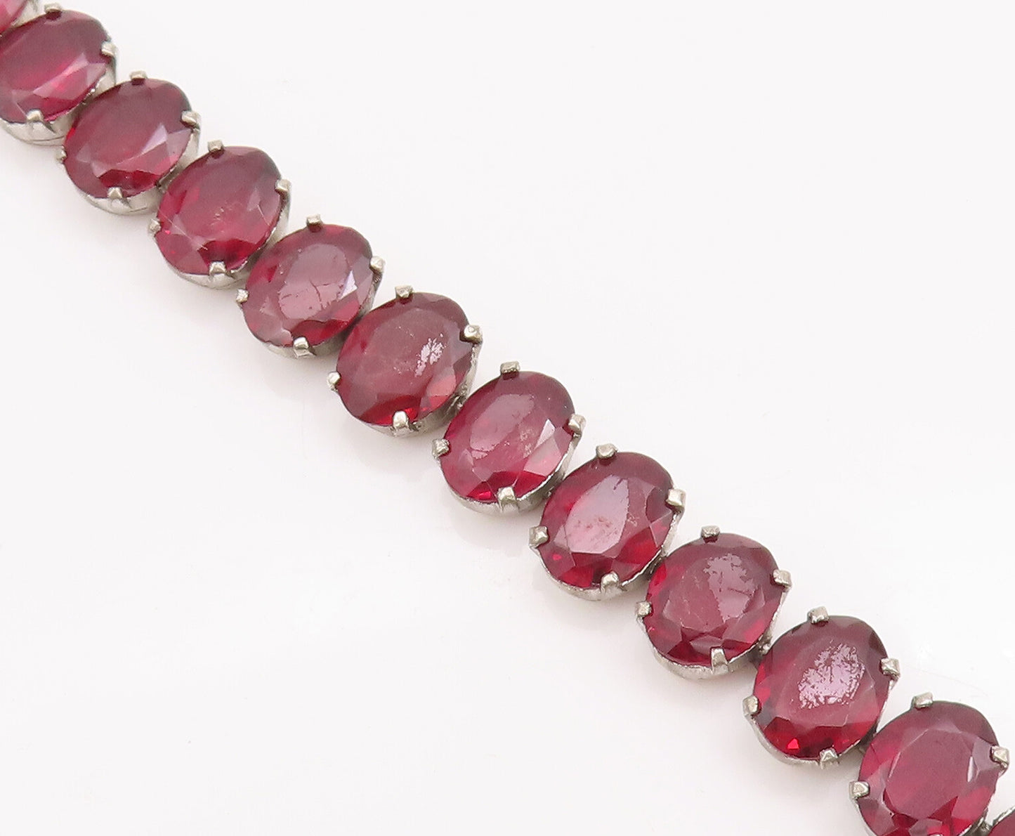 925 Sterling Silver Vintage Bracelet Solid Oval Garnet Tennis Bracelet  BT10501