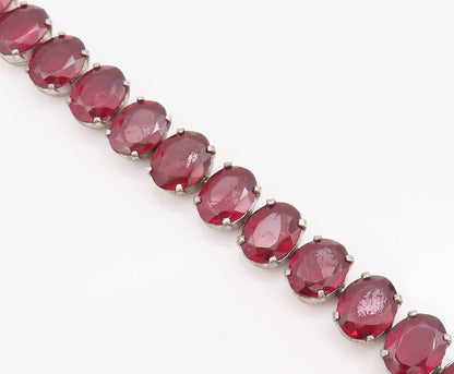 925 Sterling Silver Vintage Bracelet Solid Oval Garnet Tennis Bracelet  BT10501