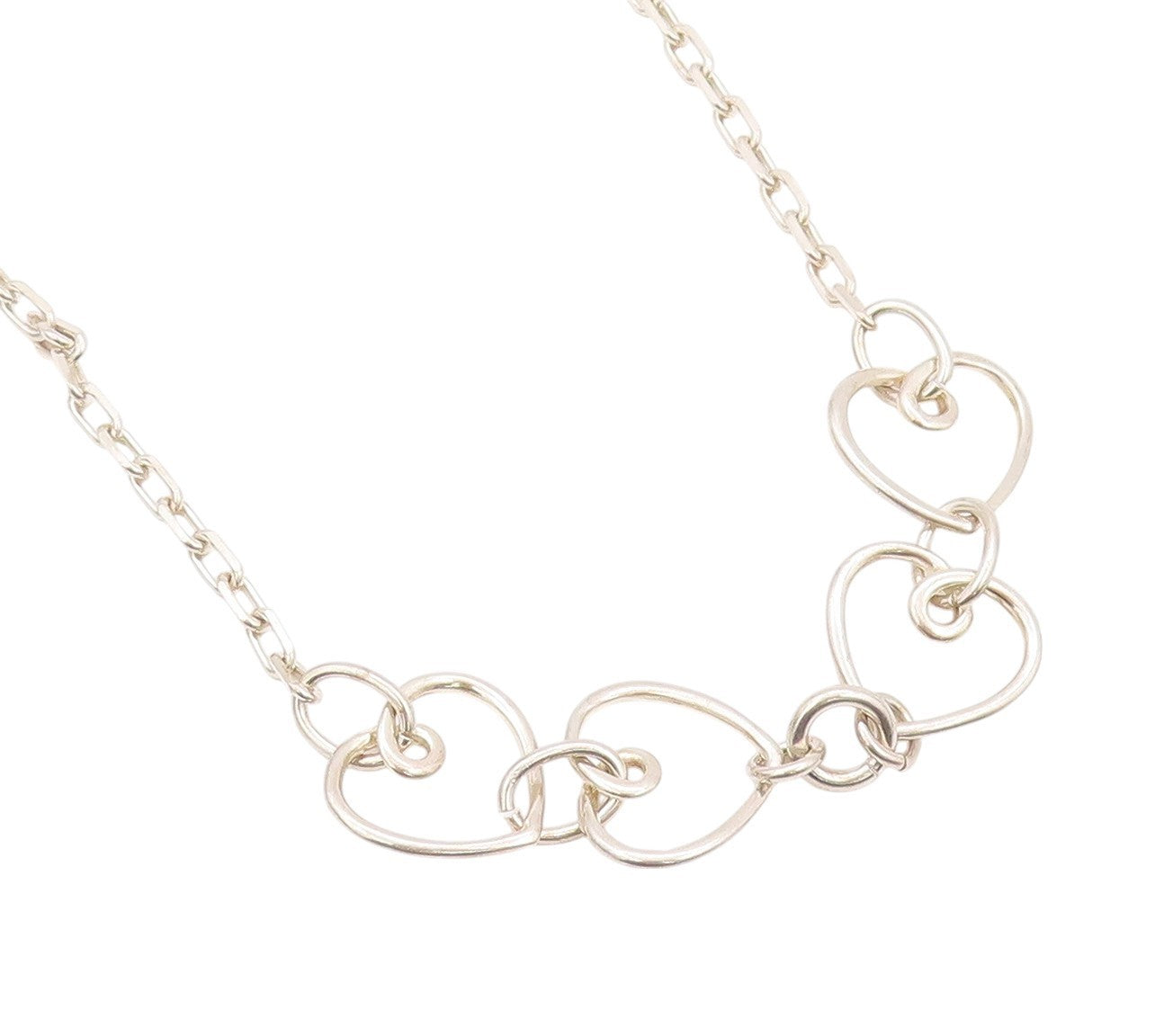 925 Sterling Silver Vintage Necklace Designer Linked Hearts Cutout  NE4525