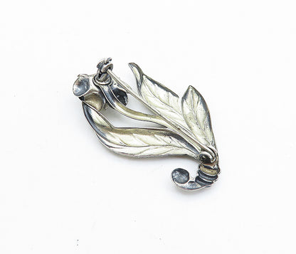 925 Sterling Silver Vintage Petite Sculpted Single Flower Brooch Pin BP2680