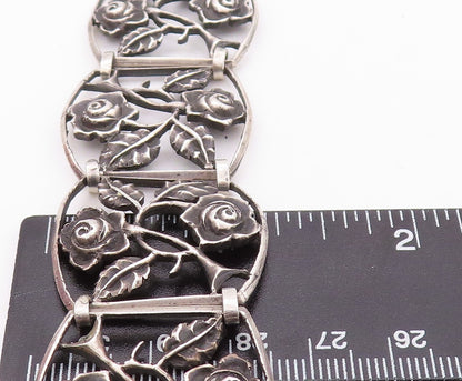 925 Sterling Silver Vintage Bracelet LUMI Antique Floral Frames Cutout  BT10826
