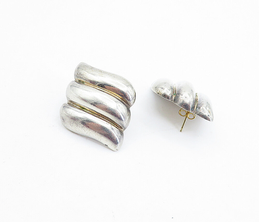 BAYANIHAN 925 Silver & 14K GOLD  Vintage Two Tone Fluted Drop Earrings  EG2900