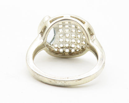 925 Sterling Silver  Marquise Blue Topaz Basket Weave Band Ring Sz 7  RG11815