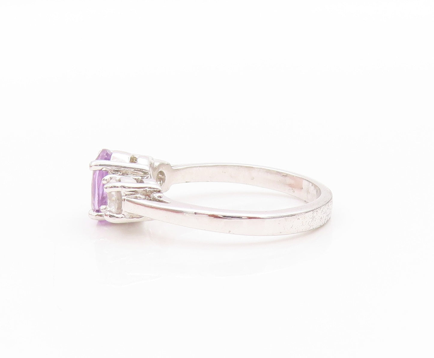 925 Sterling Silver Vintage Ring Amethyst & CZ Three Stone Band  Sz 6  RG33577