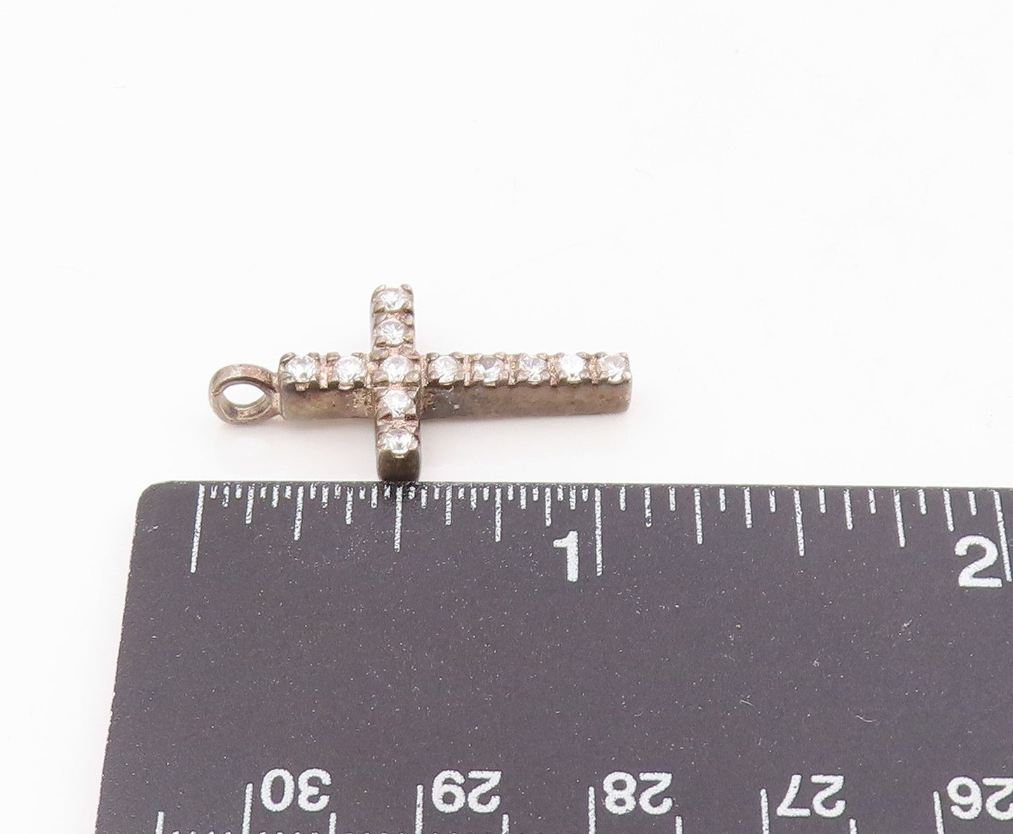 925 Silver  Vintage Petite Cubic Zirconia Religious Cross Pendant  PT11634