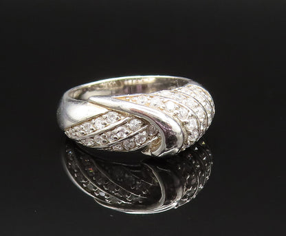 925 Sterling Silver  Vintage Sparkly Topaz Ribbed Dome Ring Sz 7.5  RG25500