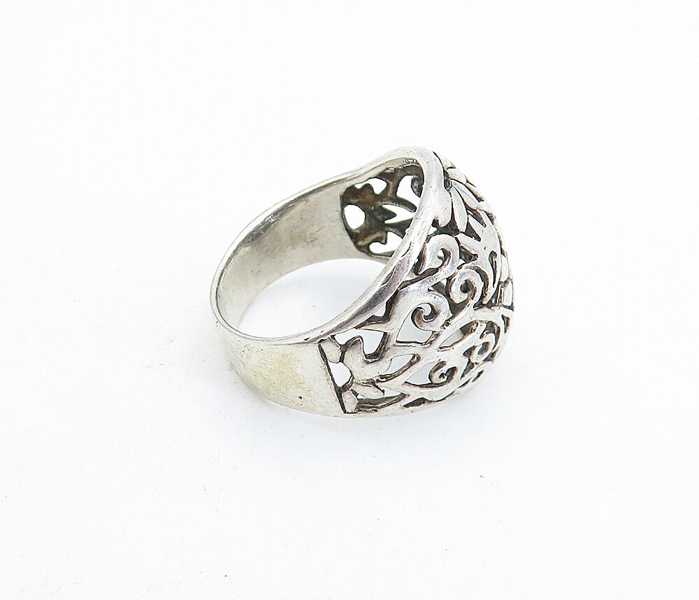 SHUBE 925 Sterling Silver  Vintage Floral Swirl Dome Band Ring Sz 8  RG5801