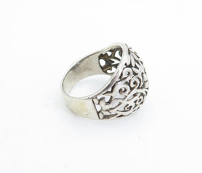 SHUBE 925 Sterling Silver  Vintage Floral Swirl Dome Band Ring Sz 8  RG5801