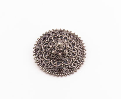 ISRAEL 925 Sterling Silver Vintage 3D Beaded Floral Dome Brooch Pin BP10234