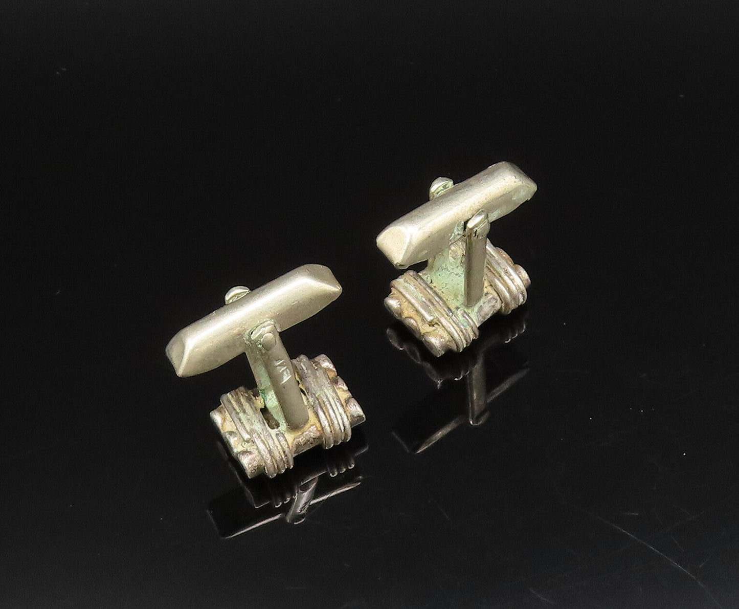 925 Sterling Silver  Vintage Minimalist Three Tied Bars Cuff Links  TR3419