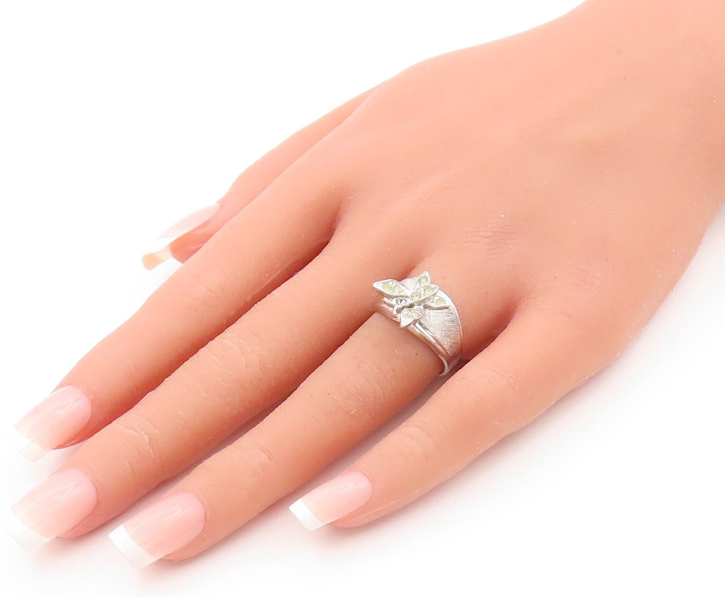 925 Sterling Silver Vintage Ring Designer CZ Inlay Cutout Butterfly Sz 7 RG31893