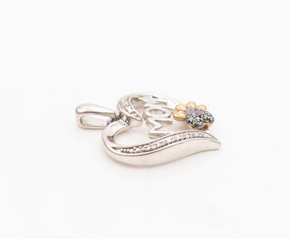 925 Silver & 10K GOLD  Genuine Black & White Diamonds Heart Pendant  PT12537