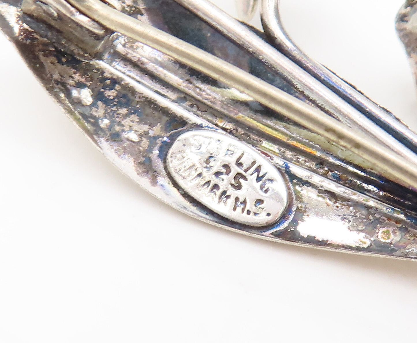 925 Sterling Silver Vintage Brooch Pin DENMARK Leaf Drop Three Flowers  BP10566
