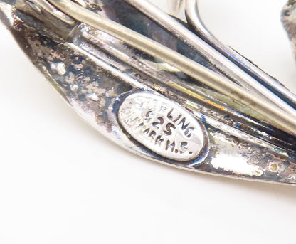 925 Sterling Silver Vintage Brooch Pin DENMARK Leaf Drop Three Flowers  BP10566