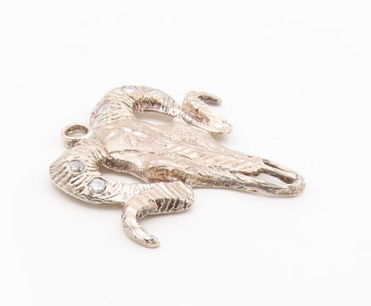 925 Sterling Silver  Vintage Shiny Diamond Cut Ram's Head Pendant  PT12535