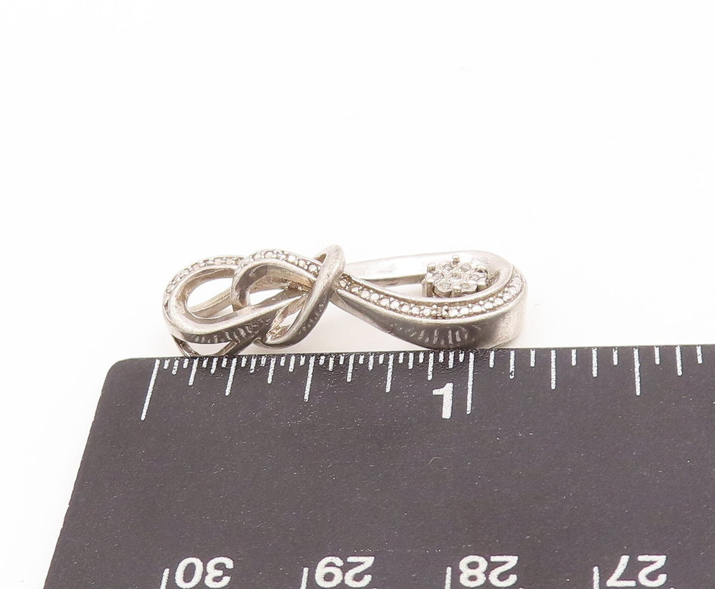 925 Sterling Silver Vintage Pendant Real Diamonds Inlay Cutout Infinity  PT23444
