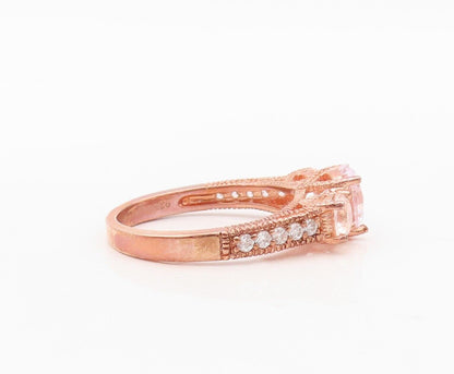 925 Sterling Silver Vintage Ring Rose Gold Plated Carved Topaz  Sz 7  RG30383