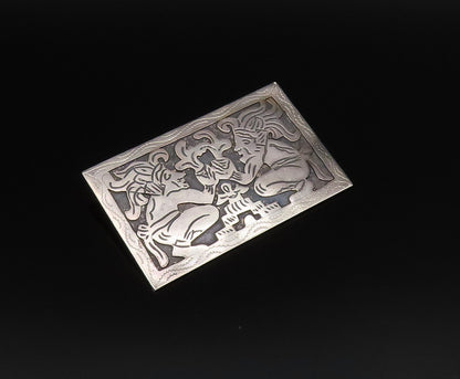 GUATEMALA 925 Silver  Vintage Carved Warriors Quetzal Brooch Pin  BP9881