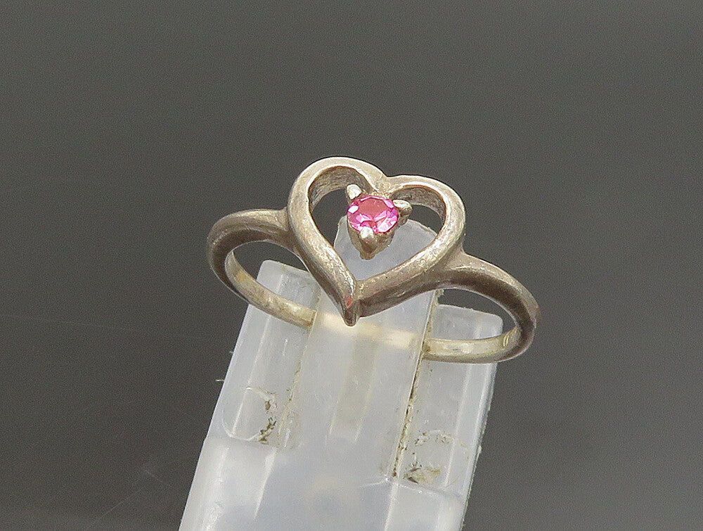 925 Silver  Vintage Dainty Open Love Heart Tourmaline Ring Sz 6  RG25284