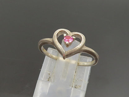 925 Silver  Vintage Dainty Open Love Heart Tourmaline Ring Sz 6  RG25284