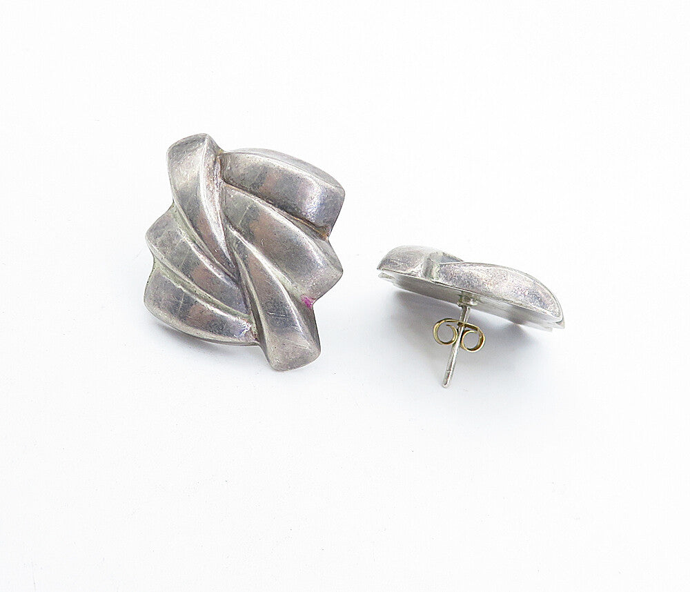 925 Sterling Silver  Vintage Dark Tone Modernist Design Drop Earrings  EG2270
