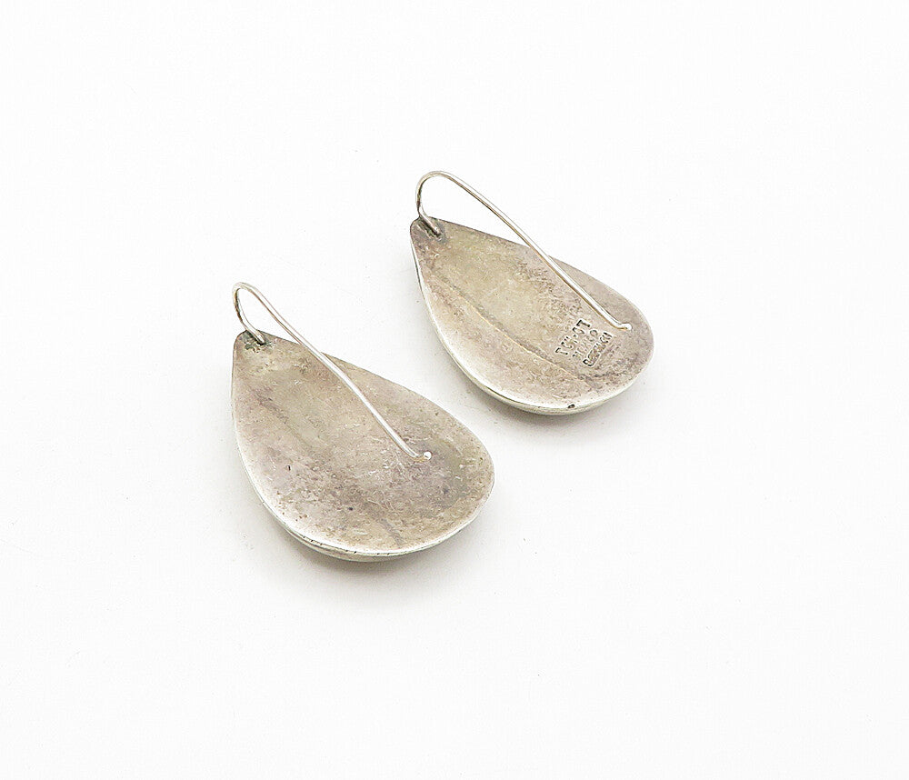 MEXICO 925 Silver  Vintage Shiny Fluted Tear Drop Dangle Earrings  EG3959