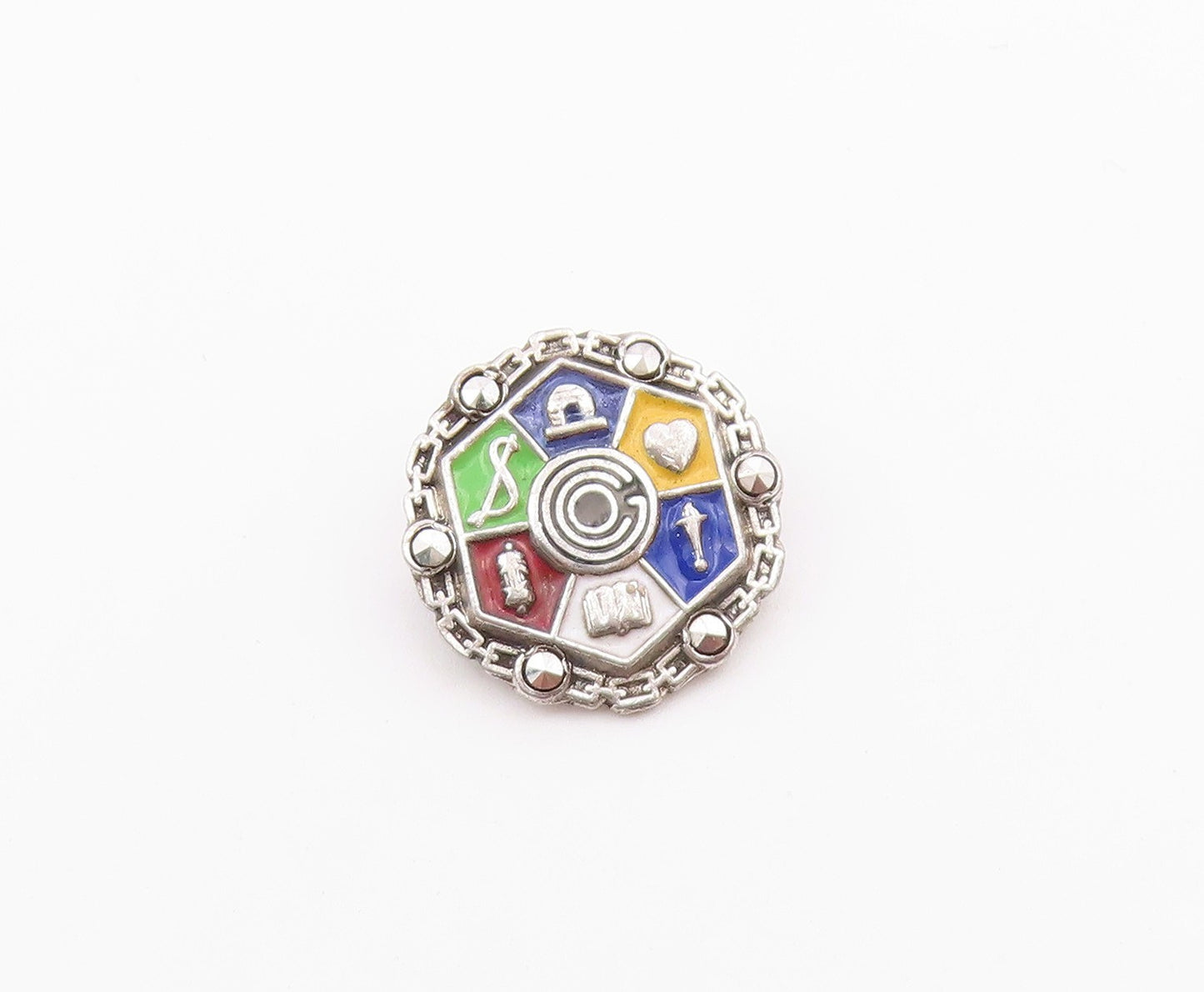 925 Sterling Silver  Vintage Petite Enamel Detail Brooch Pin  BP7914