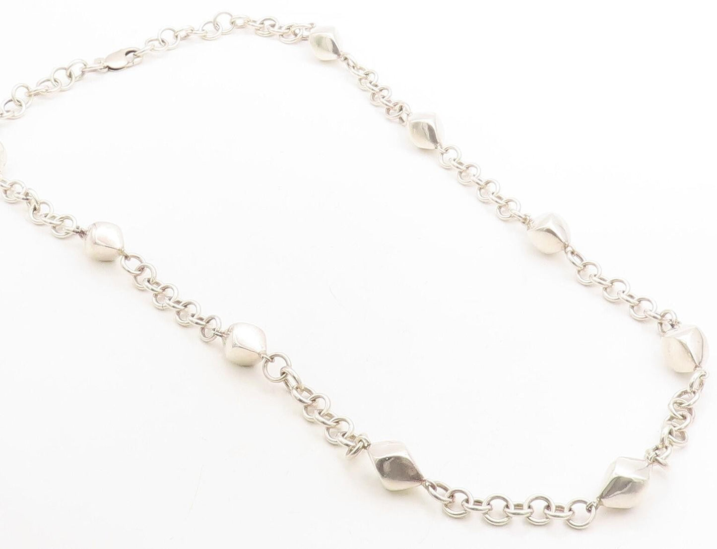 925 Sterling Silver  Shiny Hollow Diamond Shape Link Chain Necklace  NE1313