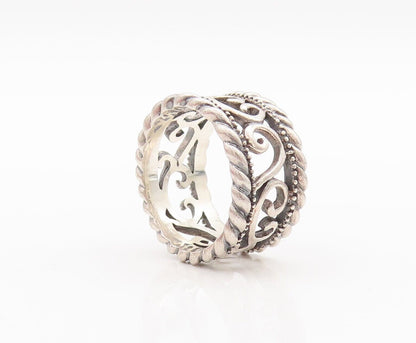 925 Sterling Silver Vintage Ring Swirly Cutout Roped Bordered  Sz 7  RG28599