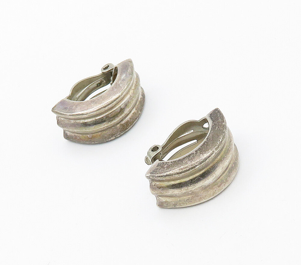 ZINA 925 Sterling Silver  Vintage Smooth Curved Non Pierce Earrings  EG8317
