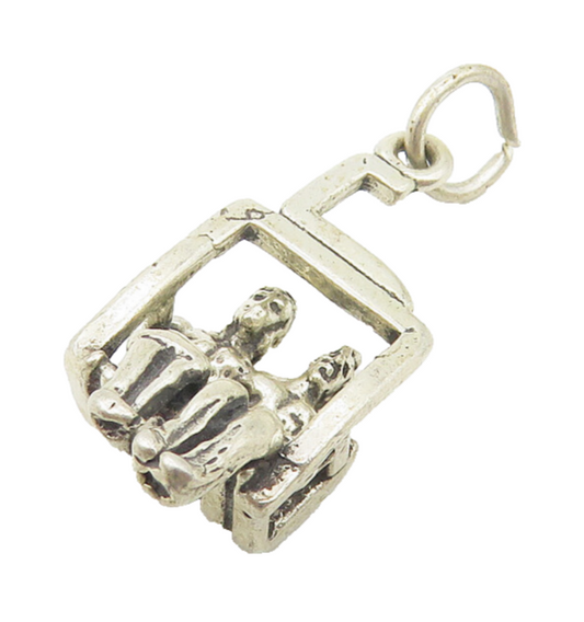 925 Sterling Silver  Vintage Petite Cable Lift Sitting Couple Pendant  PT8736