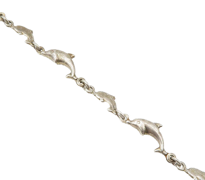 925 Sterling Silver  Vintage Dark Tone Dolphin Motif Chain Bracelet  BT6048
