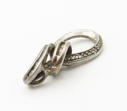 925 Sterling Silver  Vintage Genuine Diamonds 2 Tone Infinity Pendant  PT13124