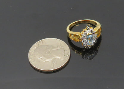 925 Sterling Silver  Blue Topaz Two Tone Shiny Floral Band Ring Sz 6  RG20335