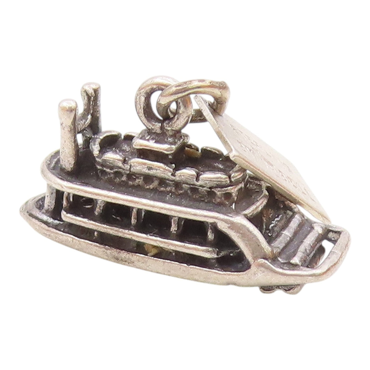 925 Sterling Silver  Vintage Sculpted Steamboat Charm Pendant  PT20413