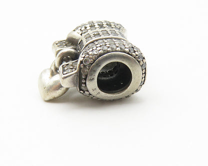 ALE PANDORA 925 Silver  Vintage Topaz Encrusted Love Heart Bow Pendant  PT8865