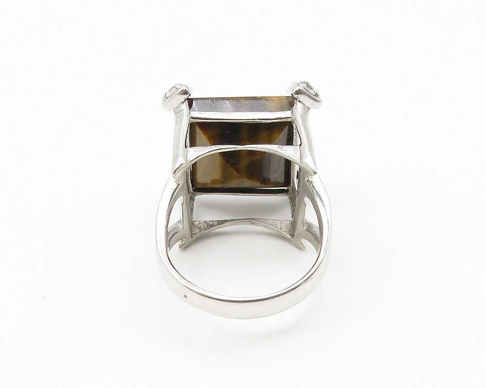 925 Sterling Silver  Tiger's Eye & Topaz Accent Cocktail Ring Sz 7  RG10276