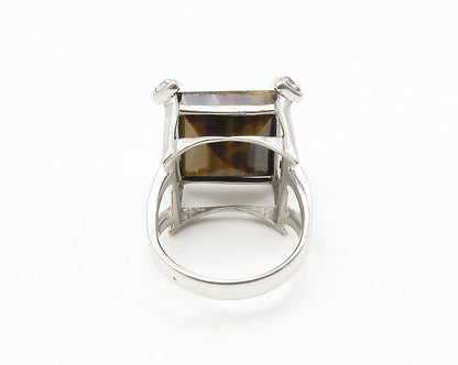 925 Sterling Silver  Tiger's Eye & Topaz Accent Cocktail Ring Sz 7  RG10276