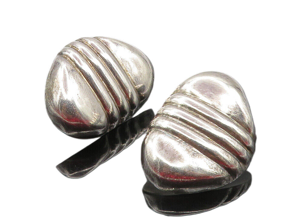 925 Sterling Silver  Vintage Shiny Fluted Detail Hollow Drop Earrings  EG4707