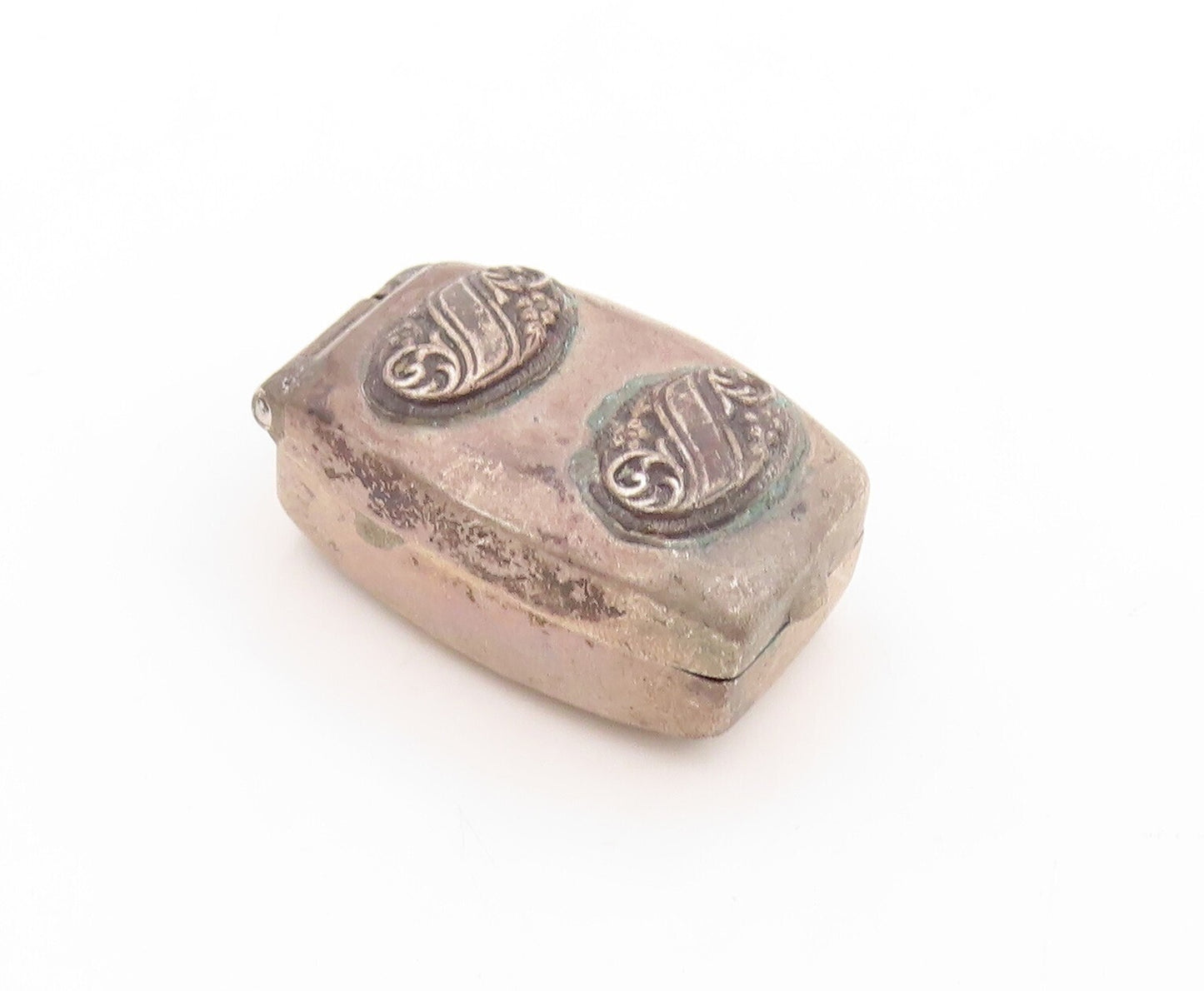 925 Sterling Silver Vintage Pill Box Dark Tone Swirly Carved (OPENS)  TR3800