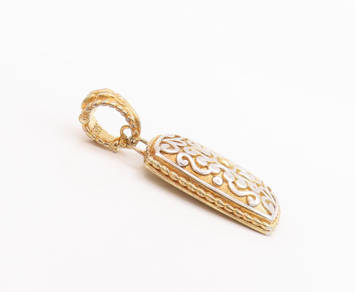 925 Sterling Silver Vintage Pendant Gold Plated Rectangle Swirly Carved  PT22546