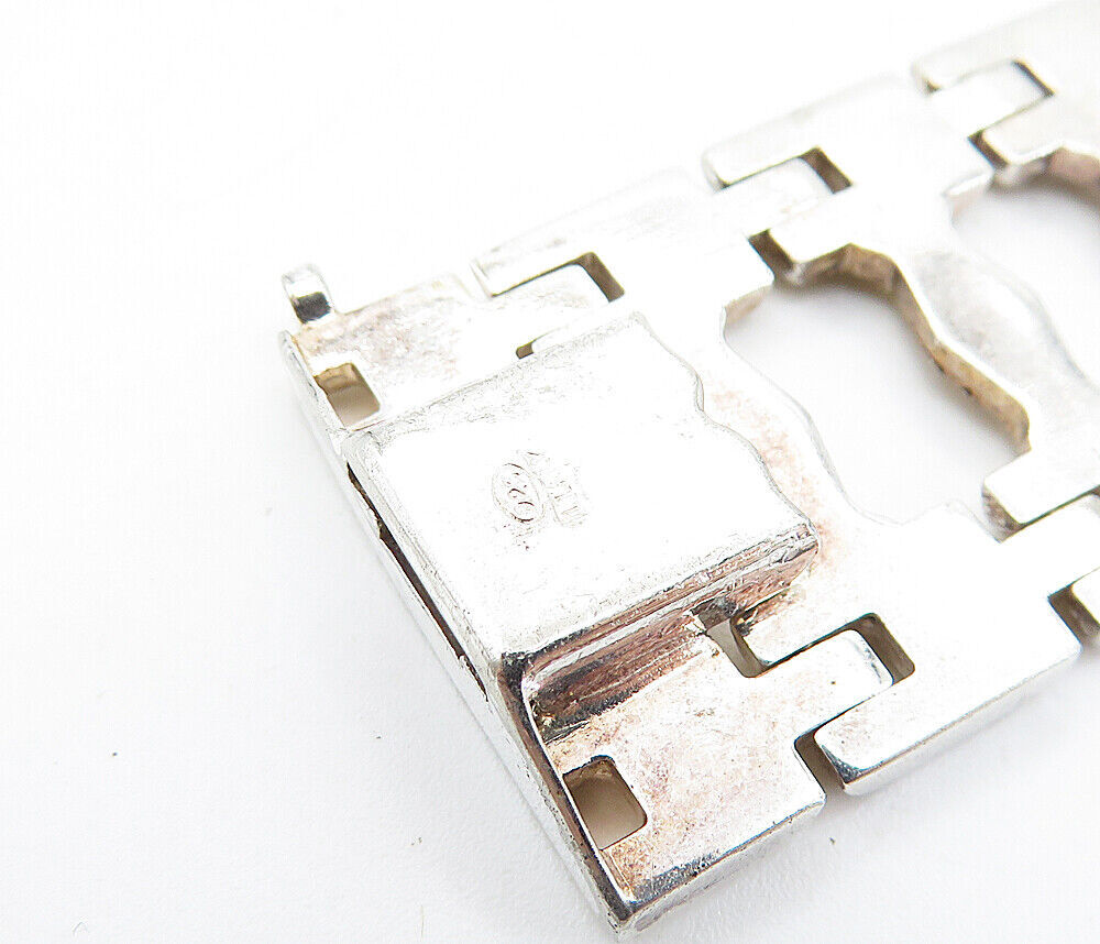 925 Sterling Silver  Vintage Textured Panel Hinge Link Chain Bracelet  BT3122