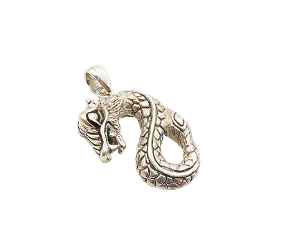 925 Sterling Silver  Vintage Shiny Etched Dragon Motif Drop Pendant  PT6883