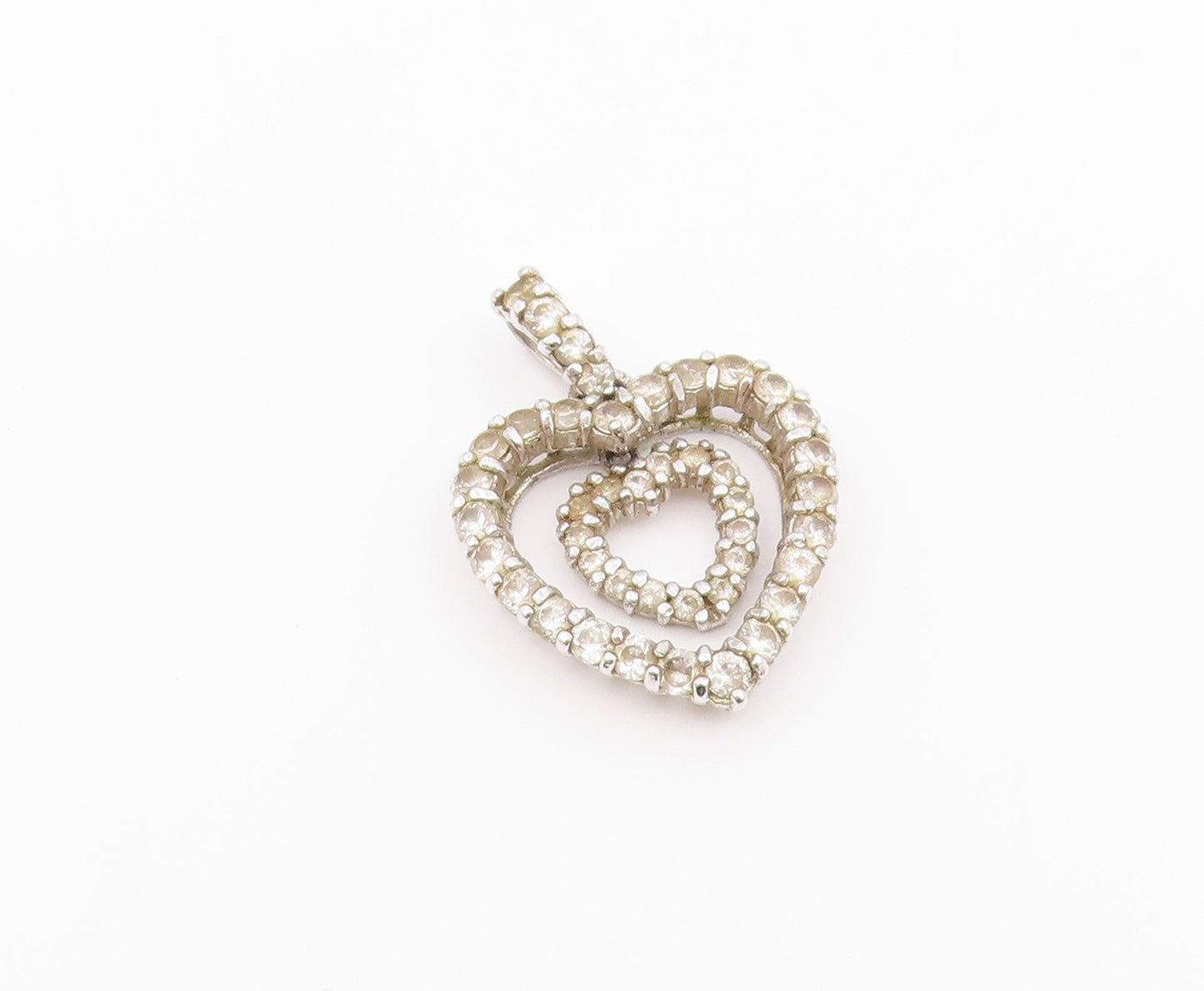 925 Sterling Silver  Vintage Graduated Topaz Love Heart Pendant  PT20490