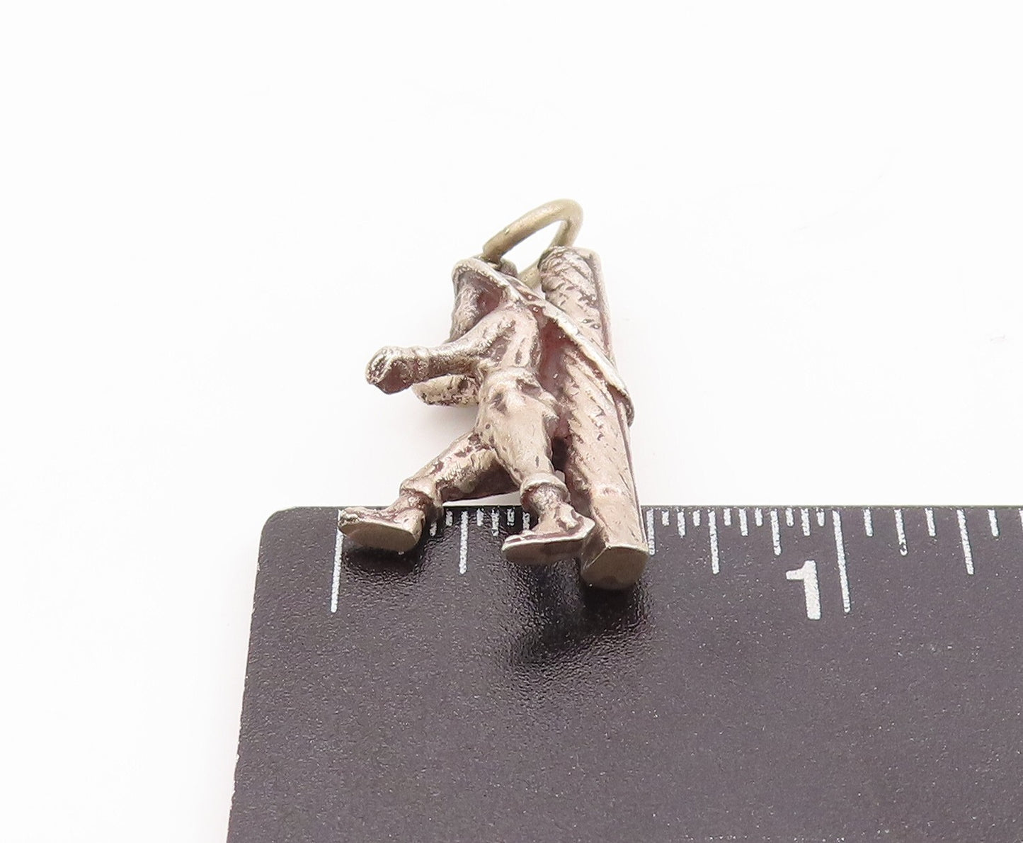 925 Sterling Silver Vintage Pendant Solid Carved Man Carrying Slab Charm PT23477